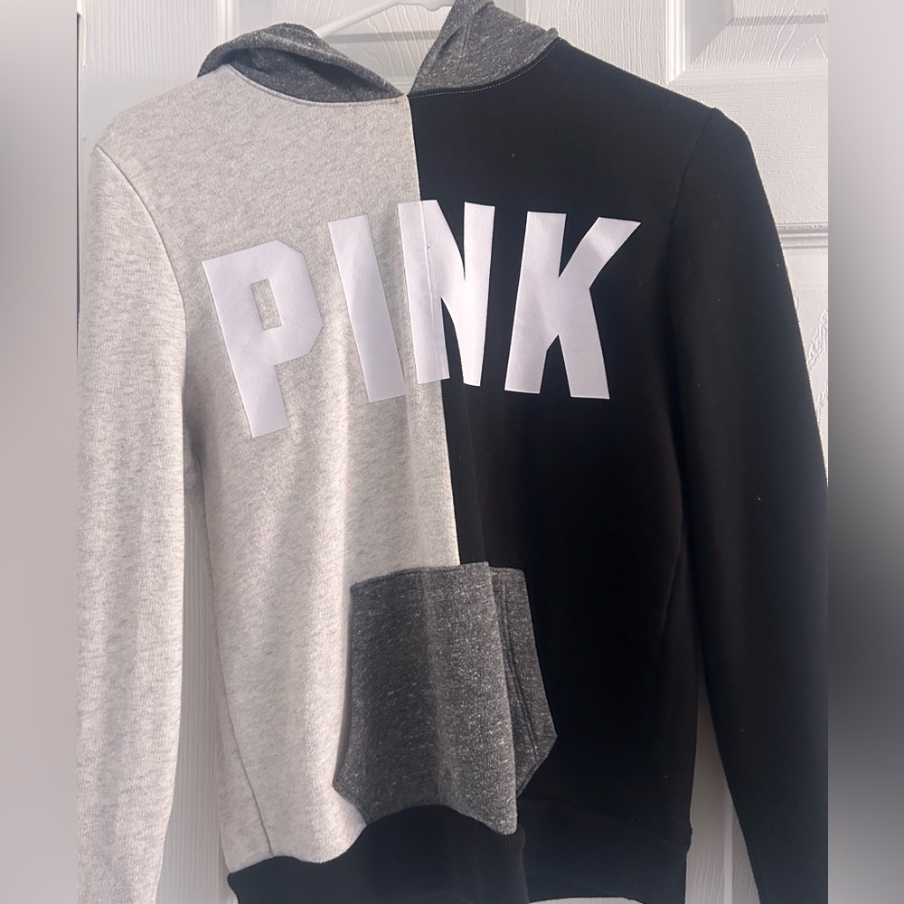 Victoria secret pink hoodie. Black and white split